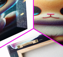 Load image into Gallery viewer, Cute Kawaii Kitten, Anime Style Art, Framed Canvas Print, Framed Art, Cat Portrait, Cartoon Cat, Kawaii Artwork
