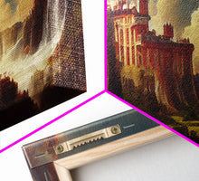 Cargar imagen en el visor de la galería, Fantasy wall art, canvas print, castle in the sky, castle atop mountains and waterfalls, watercolor
