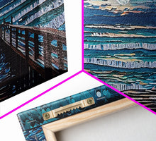 Load image into Gallery viewer, Panoramic Van Gogh Inspired Beach, Framed Canvas Print, Cool Painting, Full Moon Over Rolling Waves, Soothing Abstract Beach Decor
