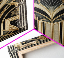 Load image into Gallery viewer, Art Deco Pattern Wall art, Framed Canvas Print, Art Deco, Gold &amp; black art, Geometric art, Office wall art, Abstract art, Original painting
