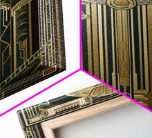 Carregar imagem no visualizador da galeria, Art Deco Wall art | Framed Canvas Print | Art Deco | Gold &amp; green art | Beautiful art | Midcentury Modern | Office decor | Stained glass art
