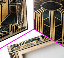 Carregar imagem no visualizador da galeria, Art Deco Wall art - Framed Canvas Print - Art Deco - Gold &amp; green art - Living room art - Original painting - Art with frame - Wall decor
