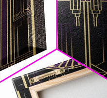Carregar imagem no visualizador da galeria, Art Deco Wall art, Framed Canvas Print, Art Deco, Gold &amp; purple art, Living room art, Stained glass art, Office decor, Abstract art
