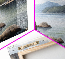 Cargar imagen en el visor de la galería, Colored Pencil Landscape Wall Art Print, Lake, Riverbank, River, Trees, Mountain, Large Canvas Art Print, Panoramic, Wall Art, Canvas Print
