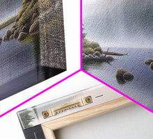 Cargar imagen en el visor de la galería, Colored Pencil Landscape Wall Art Print, Riverbank, River, Trees, Mountain, Nature Large Canvas Art Print, Panoramic, Wall Art, Canvas Print
