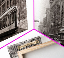 Load image into Gallery viewer, Detailed Street Sketch Canvas Print, City Wall Art, Bus, Cars, Buildings, Monochromatic Urban Art Print, Panoramic, Wall Art, Canvas Print
