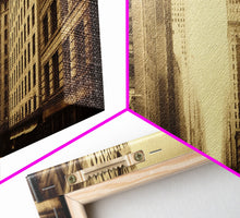 Cargar imagen en el visor de la galería, City Scape Wall Art, City Skyline Wall Art, Framed Canvas, Sepia Art, Perspective Art Print, Wall Decor, Panoramic, Wall Art, Canvas Print
