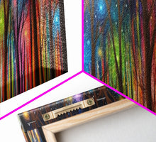 Load image into Gallery viewer, Abstract Forest Art, Woods Wall Art, Forest Art Print, Sparklers, Stars, Colorful Canvas Print, Panoramic, Wall Art, Canvas Print
