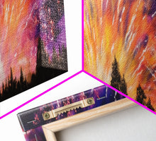 Carregar imagem no visualizador da galeria, Fireworks Over Forest Canvas Art Print, Woods, Pines Trees, Wall Decor, Framed Large Canvas Print, Panoramic, Wall Art, Canvas Print
