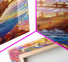 Cargar imagen en el visor de la galería, Filigree Pirate Ship Plaque Art, Framed Canvas Print, Fantasy Wall Art, Wall Decor, Pirate Wal Art, Gift For Him, Kid&#39;s Room
