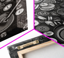 Carregar imagem no visualizador da galeria, Buttons Wall Decor, Sewing Room, Craft Room, Black And White, Minimalist Print, Wall Decor, Canvas Print, Wall Art, Framed Canvas
