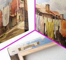 Load image into Gallery viewer, Watercolor Laundry In Village Wall Decor, Rural Wall Decor, Laundry Room, Panoramic Wall Decor, Canvas Print, Wall Art, Framed Canvas Art
