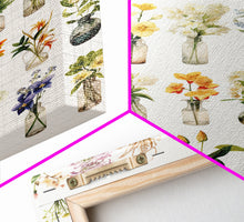 Carregar imagem no visualizador da galeria, Cute Kawaii Floral Print, Flowers In Vases, Framed Wall Art, Canvas Print, Botanical Wall Decor, Dried Flower Large Art, Abstract Flower Art
