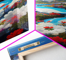 Load image into Gallery viewer, Colorful fields of flowers in the Swiss alps, framed canvas art, canvas print, beautiful wall decor
