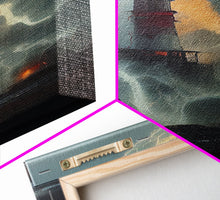 Load image into Gallery viewer, Lighthouse Oil Painting Canvas Print, Lightning striking a lighthouse during a dark stormy night, gloomy wall art
