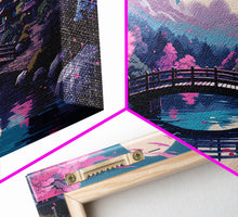 Load image into Gallery viewer, Japanese Art- Wabi Sabi Style Japanese Synthwave Pagoda, Game Room Art, Framed Canvas Print, Framed Art, Framed Painting, Retro Aesthetic
