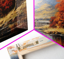 Carregar imagem no visualizador da galeria, Autumn By The Lake, Framed Canvas Print, Original Landscape Painting, Fall Decor, Boho Minimalist Farmhouse Decor, Rustic Art
