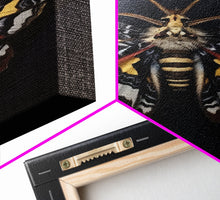 Load image into Gallery viewer, Framed Death Head Moth Canvas Print, Acherontia, Taxidermy Art, Dried Butterfly Print, Bug Wall Art Hanging Decor, Goth Art, Halloween Art
