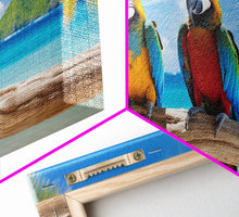 Cargar imagen en el visor de la galería, Parrot Wall Art, Tropical Wall Art, Beach Art Print, Seascape Print, Canvas Print, Wall Art, 3 Piece Wall Art, Apartment Wall Decor
