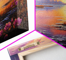 Carregar imagem no visualizador da galeria, Beautiful 3 Piece Wall Art, Framed Canvas Print, 3 Piece Set, Lake House Decor, Sunset Over The Purple Marsh, Above Sofa Art
