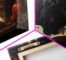 Load image into Gallery viewer, The Witch's Familiar, Black Cat Art, Witch Print, Framed Canvas or Poster, Victorian Oil Painting, Dark Academia, Witchcraft Decor

