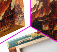 Load image into Gallery viewer, Wild West Canvas Art, Ready To Hang Canvas Print, Panoramic Art, Old West Saloon On Fire
