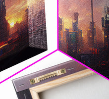 Load image into Gallery viewer, Cyberpunk City, Night City Watercolor, Ready To Hang Canvas Print, Panoramic, Videogame Concept Art, Watercolor Painting Of a Cyberpunk City
