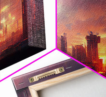 Load image into Gallery viewer, Cyberpunk City, Night City Watercolor, Videogame Concept Art, Watercolor Of a Cyberpunk City 3 Piece Wall Art, Ready To Hang Canvas Print
