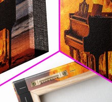 Carregar imagem no visualizador da galeria, Burning Piano On The Beach, Surreal Art, Framed Canvas Print, Panoramic Wall Art
