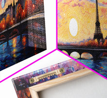 Load image into Gallery viewer, Eiffel Tower Abstract Paris France Panoramic Framed Canvas Print, Van Gogh Inspired Original Painting, Colorful Wall Art
