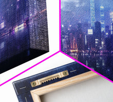 Load image into Gallery viewer, Cyberpunk Hong Kong City Skyline, Framed Canvas Print, Cyberpunk Style Wall Art, Synthwave Decor, Videogame Concept Art

