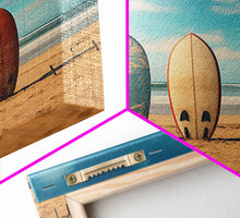Load image into Gallery viewer, Surf Board Art, Framed Canvas Print, Surf Decor, Surf Art, Surfboard Wall Art, Surf Wall Art, Surf Poster, Surf Board Decor, Beach House Art
