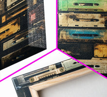 Cargar imagen en el visor de la galería, Cassette Tape Collage, Retro 80s Art, Photography, Fine Art Canvas Print, Giclee Print, Studio Decor, Music Lover Gift
