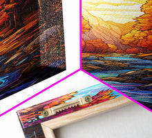 Carregar imagem no visualizador da galeria, Beautiful Fall Decor, Framed Canvas Print, Mosaic / Stained Glass Style Painting, Gliclee Print, Autumn Decor, Thanksgiving Decorations
