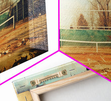 Carregar imagem no visualizador da galeria, An Abandoned Tennis Court - Old Found Footage Photography - Framed Canvas Print - Urban Decay - Vaporwave Wall Art

