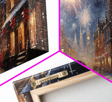 Cargar imagen en el visor de la galería, Christmas / New Years Fireworks - Framed Canvas Print - Christmas Wall Art - Christmas Oil Painting - Holiday Decor - Seasonal Art
