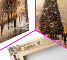 Carregar imagem no visualizador da galeria, Cute Christmas Village Art, Christmas Decor, Framed Canvas Print, Holiday Painting, Seasonal Decor, Christmas Tree Art Christmas Centerpiece

