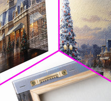 Cargar imagen en el visor de la galería, Christmas Decor Handmade, Framed Canvas Print, Beautiful Winter Wonderland Christmas Village, Christmas Tree Art
