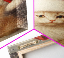 Carregar imagem no visualizador da galeria, Cute White Kitten In A Christmas Hat, Farmhouse Christmas, Farmhouse Decor, Framed Canvas Print Seasonal Wall Art Winter Decor Christmas Art

