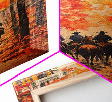 Load image into Gallery viewer, Cowboys Riding Into Town On Thanksgiving, Western Fall Decor, Framed Canvas Print, Autumn Outdoor Decor, Christmas poster
