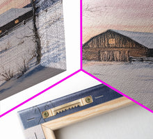 Load image into Gallery viewer, Barn In The Winter, Framed Canvas Print, Winter Landscape Print, Rustic Christmas Art, Primitive Decor
