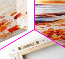 Carregar imagem no visualizador da galeria, Canoe On A Serene Fall Lake, Framed Canvas Print, Autumn Decor, Fall Wall Art, Fall Poster, Autumn Prints Wall Art
