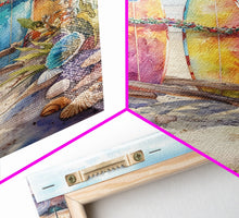 Cargar imagen en el visor de la galería, Christmas Surfboards On A Snowy Beach, Framed Canvas Print, Tropical / Nautical Christmas Art or Gift Idea, Christmas Poster
