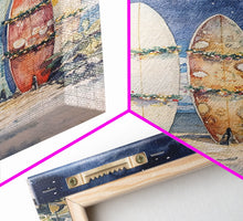 Cargar imagen en el visor de la galería, Christmas Surfboards On A Snowy Beach, Framed Canvas Print, Tropical / Nautical Christmas Art or Gift Idea, Christmas Poster
