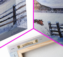 Cargar imagen en el visor de la galería, Christmas On The Farm, Winter Wall Art Framed Canvas Print, Gift Idea, Seasonal Decor, Barn Painting, Farmhouse Art
