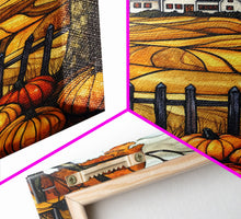 Load image into Gallery viewer, Cozy Fall Farmhouse With Pumpkins Framed Canvas Print Autumn Wall Art Country Farmhouse Decor Best Gift Idea Above Sofa Seasonal Art
