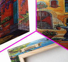 Carregar imagem no visualizador da galeria, Bright Mexican Style Tall Art Framed Canvas Print Depicting Ornate Blue Door And Rustic Courtyard
