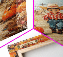 Carregar imagem no visualizador da galeria, Autumn Cowboy Decor Canvas Print with Pumpkins, Fall Holiday Wall Art and Seasonal Gift Idea 2024
