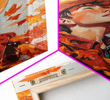 Load image into Gallery viewer, Cowboy Fall Decor Canvas Print with Windblown Leaves, Rustic Farmhouse Autumn Holiday Wall Art Seasonal Gift Idea 2024
