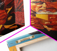 Load image into Gallery viewer, Cowboy Drinking Coffee in Winter Cabin Framed Canvas Print - Cozy Christmas Wall Art 2024 Rustic Holiday Decor
